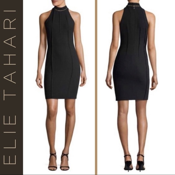 ✨NWoT✨🏷Elie Tahari: Studded Halter Neck Sheath Cocktail Dress Showstopper 🤩 - Picture 1 of 12